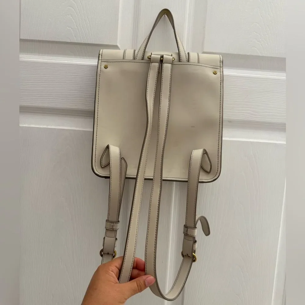ANNE KLEIN Ivory Small BackPack with Gold Lion Heads faux leather adjustable